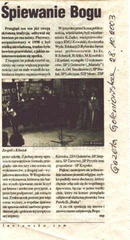 "Śpiewanie Bogu" - Gazeta Goleniowska z dn. 28.10.2003